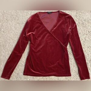 J.CREW Mercantile red velour long sleeve v-neck surplice top blouse Small S 4 6